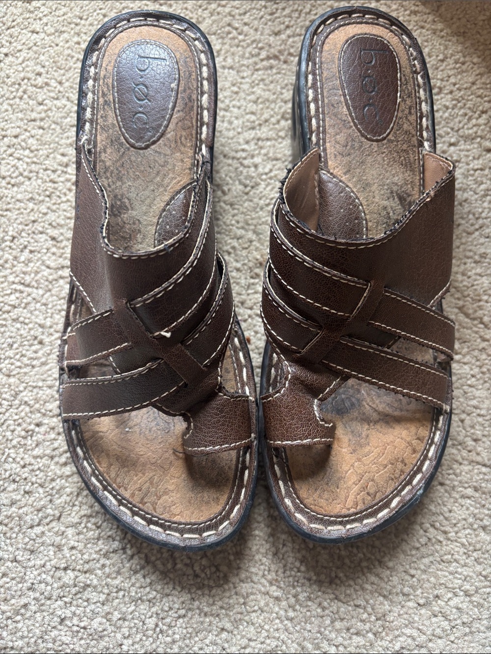 boc Brown Leather Slide Sandals